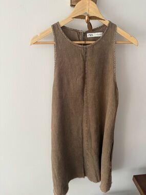 Zara Sleeveless Linen-Blend Tank in Olive